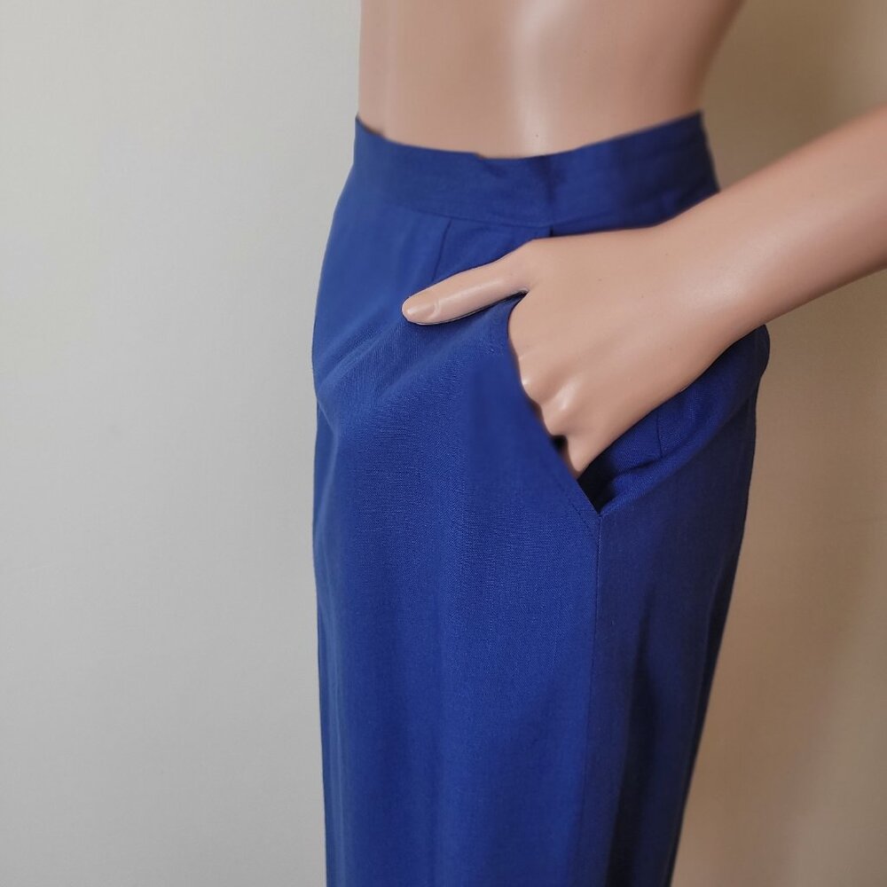 Vintage pencil Skirt Women's XS 24" bright blue 60s office Pinup academia cotton - Picture 7 of 16